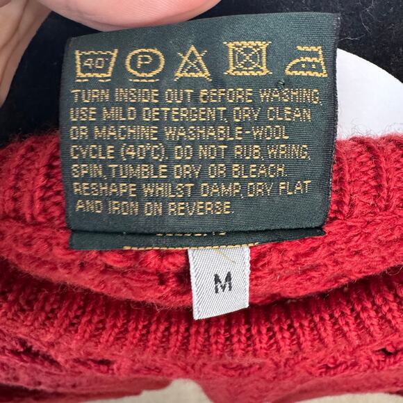 Vintage Carraig Donn Crewneck Pullover Cable Knit Merino Wool Sweater Red M - Picture 7 of 7